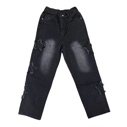 Star Embroidery Straight Casual Men Jeans Gothic Neutral New Wide Leg Loose Hip-Hop Fashion Youth Streetwear Denim Trousers Y2K